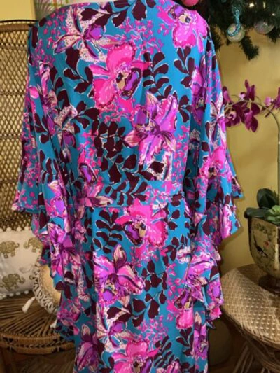 Pre-owned Lilly Pulitzer Monnae Silk Maxi Caftan Orchis You Not $498 Size L/xl In Multicolor