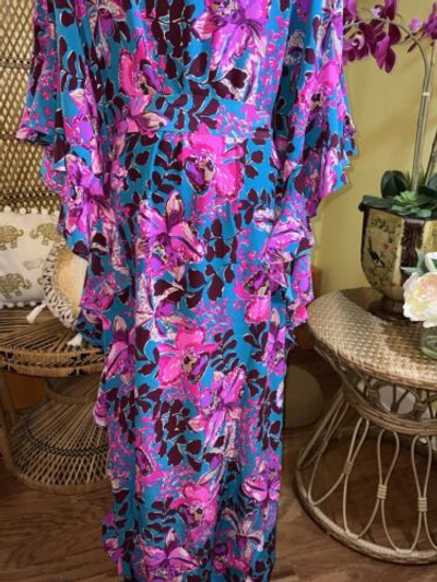 Pre-owned Lilly Pulitzer Monnae Silk Maxi Caftan Orchis You Not $498 Size L/xl In Multicolor