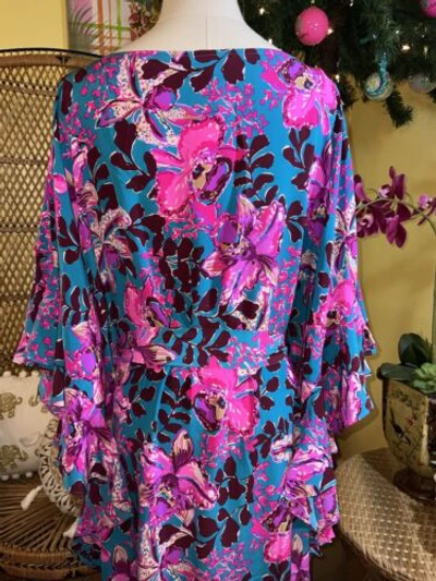 Pre-owned Lilly Pulitzer Monnae Silk Maxi Caftan Orchis You Not $498 Size L/xl In Multicolor