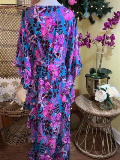 Pre-owned Lilly Pulitzer Monnae Silk Maxi Caftan Orchis You Not $498 Size L/xl In Multicolor