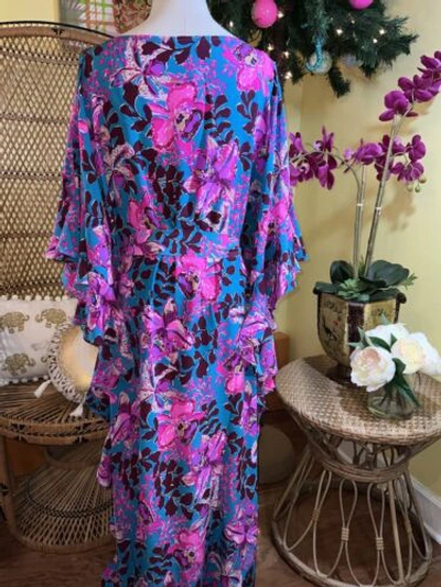 Pre-owned Lilly Pulitzer Monnae Silk Maxi Caftan Orchis You Not $498 Size L/xl In Multicolor