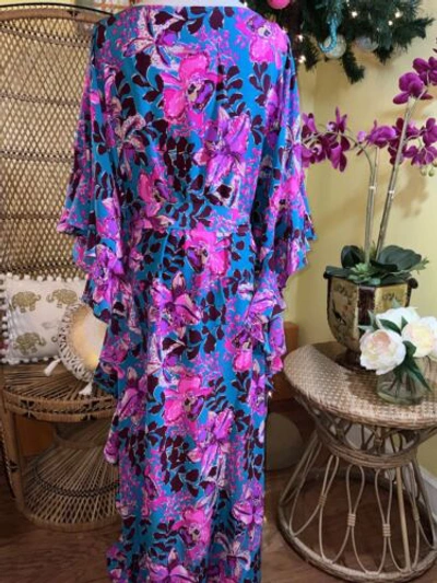 Pre-owned Lilly Pulitzer Monnae Silk Maxi Caftan Orchis You Not $498 Size L/xl In Multicolor