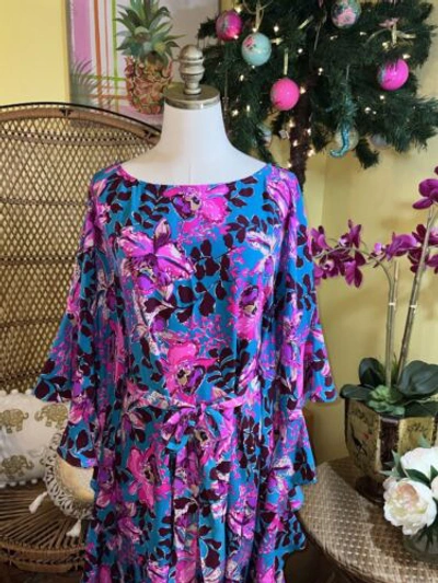 Pre-owned Lilly Pulitzer Monnae Silk Maxi Caftan Orchis You Not $498 Size L/xl In Multicolor