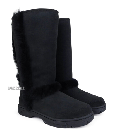 Pre-owned Ugg Sunburst Tall Black Suede Fur Boots Size 7 -nib-