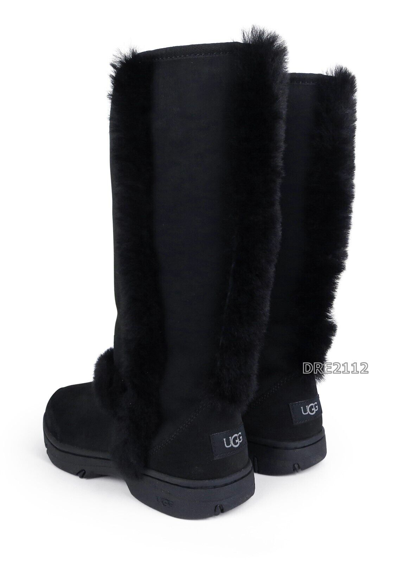 Pre-owned Ugg Sunburst Tall Black Suede Fur Boots Size 7 -nib-