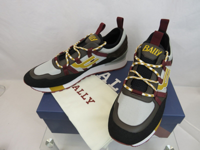 Pre-owned Bally Glick Black Red White Fabric Brown Leather Logo Low Sneakers 8.5 Us 41.5