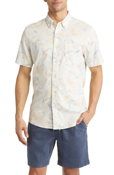 Shop Faherty Breeze Floral Short Sleeve Hemp Blend Button-down Shirt In Sky Coast Floral
