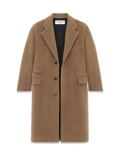 Shop Saint Laurent Long Beige Coat