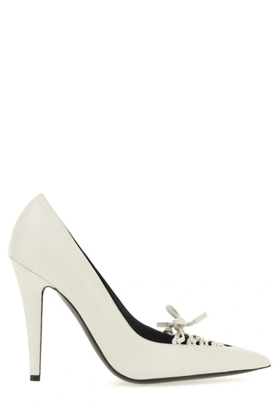 Shop Tom Ford Lace-up Pointed-toe Pumps In Bianco