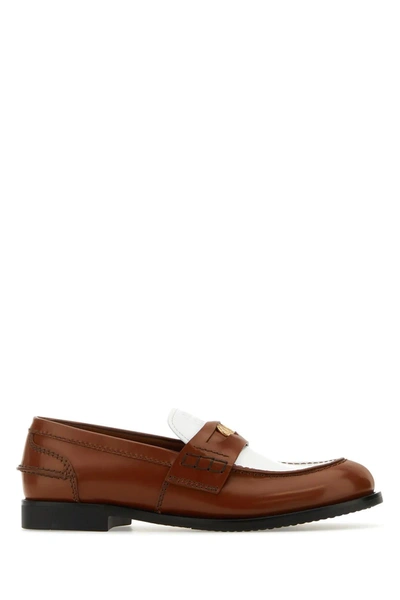 Shop Miu Miu Two-tone Leather Loafers In Brown