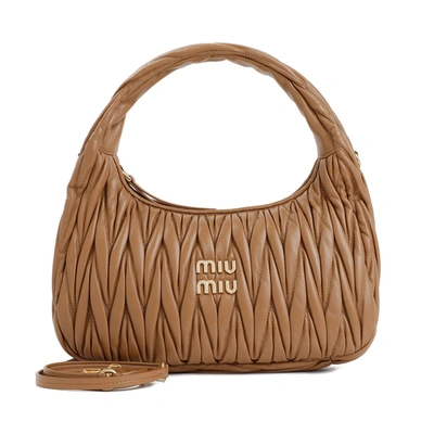 Shop Miu Miu Wander Matelass? Zip-up Shoulder Bag In Brown