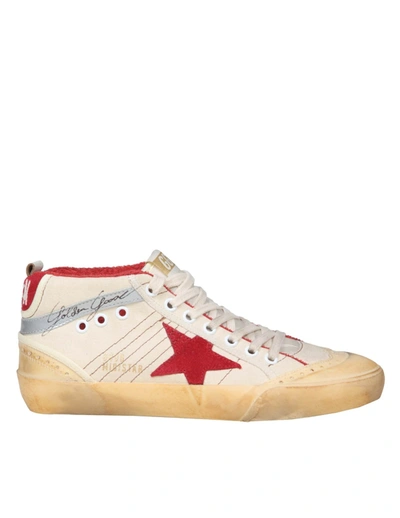 Shop Golden Goose Mid Star Sneakers In Canvas In Beige/red/silver