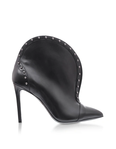 Shop Balmain Iren Black Leather Pointed Toe High Heel Booties W/studs