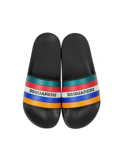 Shop Dsquared2 Black &amp; Multicolor Stripes Womens Rubber Slides