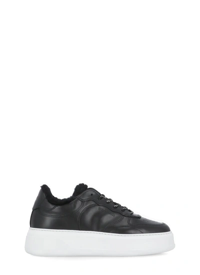 Shop Woolrich Leather Sneakers In Black
