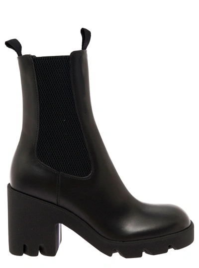 Shop Burberry Black Chelsea Boots With Platform And Elastic Inserts In Leather Woman