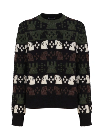 Shop Burberry Wool Blend Sweater With Checkered Pattern In Black