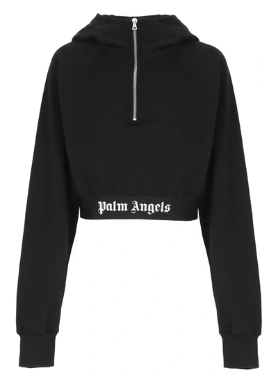 Shop Palm Angels Logo Tape Hoodie In Black