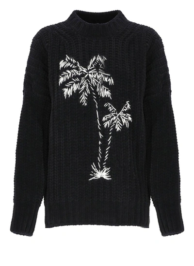 Shop Palm Angels Palm-embroidered Crewneck Chenille Jumper In Black Off