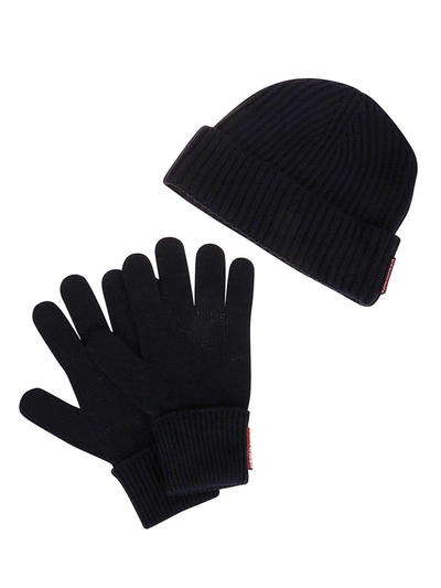 Shop Dsquared2 Logo Patch Knitted Glove And Hat Set In Blu