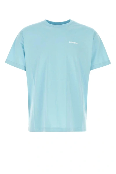 Shop Burberry Light-blue Cotton T-shirt