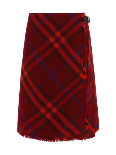 Shop Burberry Midi Skirt In Crimson Ip Chk