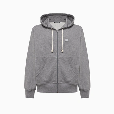 Shop Acne Studios Hooded Sweatshirt With Zip In Grey Melange
