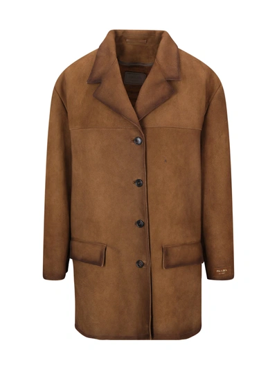 Shop Prada Coat In Marrone