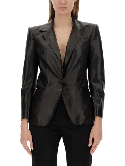 Shop Tom Ford Single-breasted Leather Jacket In Nero