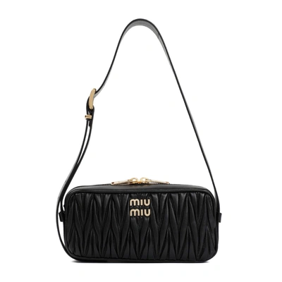 Shop Miu Miu Logo-lettering Zipped Shoulder Bag In Nero