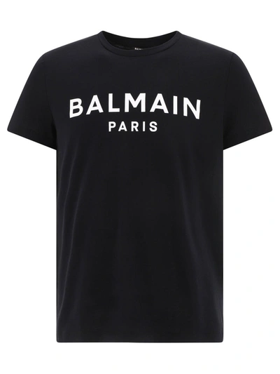 Shop Balmain Logo Printed Crewneck T-shirt In Noir/blanc
