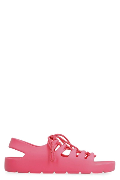 Shop Bottega Veneta Jelly Lace-up Slingback Sandals In Rosa