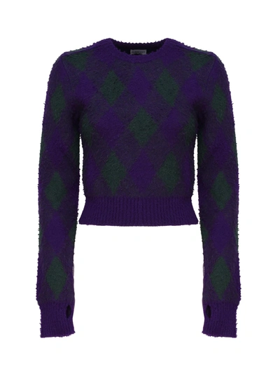 Shop Burberry Cropped Sweater In Argyle Wool In Royal