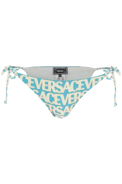 Shop Versace Allover Bikini Bottom In Turquoise Avory (light Blue)