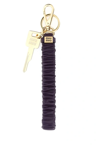 Shop Miu Miu Purple Leather Keyring In Viola