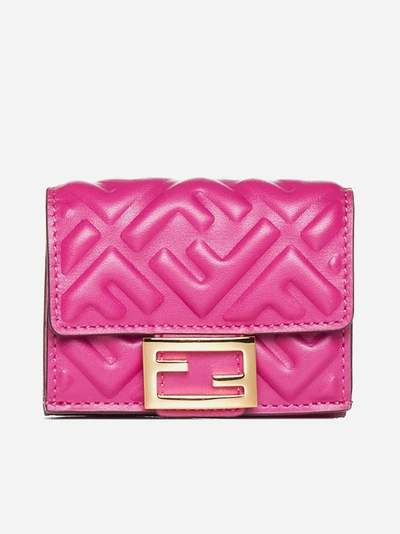 Shop Fendi Ff Leather Micro Trifold Wallet In Viola