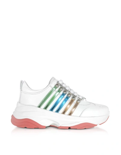 Shop Dsquared2 Bumpy 551 Womens White Green &amp; Blue Calf Leather Sneakers