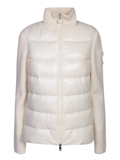 Shop Moncler Padded Ivory Cardigan In White