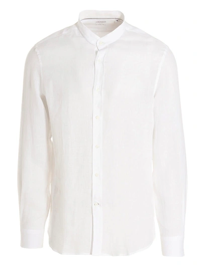 Shop Brunello Cucinelli Mandarin Collar Shirt In White
