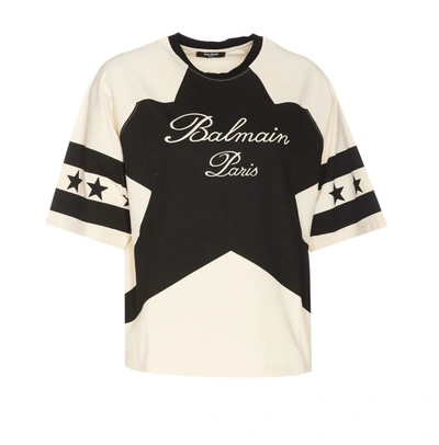 Shop Balmain Iconic Star  T-shirt In White