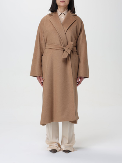 Shop Max Mara Wrap-like Coat In Virgin Wool In Camel