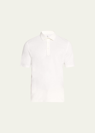 Shop Brunello Cucinelli Men's Cotton Pique Polo Shirt In Off White