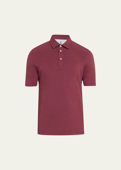 Shop Brunello Cucinelli Men's Cotton Pique Polo Shirt In Red
