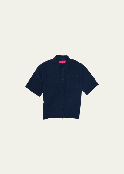 Shop The Elder Statesman Men's Jupiter Cotton Silk Short-sleeve Shirt In 410 - Navy