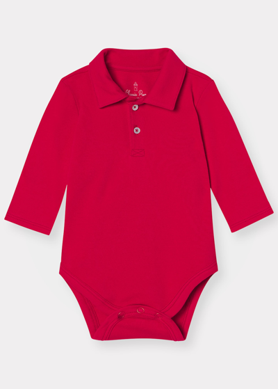 Shop Classic Prep Childrenswear Boy's Hayes Polo Long-sleeve Bodysuit In Crimson