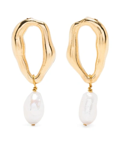 Shop Forte Forte Forte_forte Strass Sculpture Earrings With Pearl 18k Gold Plated Accessories In White