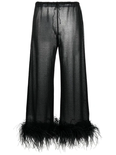 Shop Oseree Oséree Lumiere Plumage Long Pants Clothing In Black