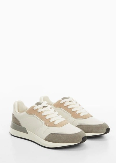 Shop Mango Man Leather Mixed Sneakers Grey