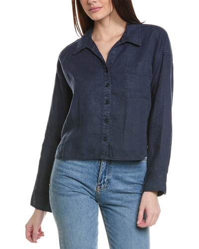 Shop Michael Stars Gracie Crop Button-down Linen Shirt In Blue