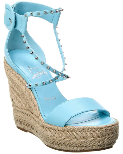 Shop Christian Louboutin Chocazeppa Spikes 120 Leather Wedge Sandal In Blue